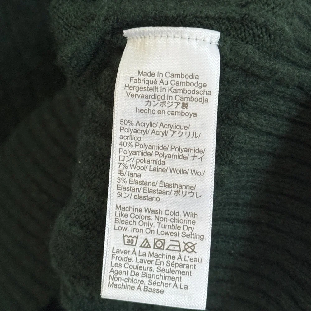 J. CREW Cable Knit Sweater Size Large Forest Green Cotton Men’s Pullover Soft